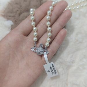 Vivienne Westwood Cream Pearl Necklace with Silver Orb